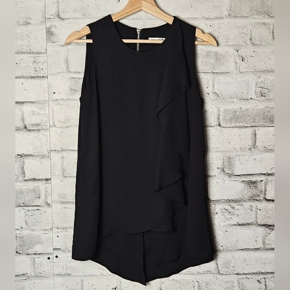 Bianco NyGard Black Ruffle Sleeveless Blouse Layered Chiffon Small